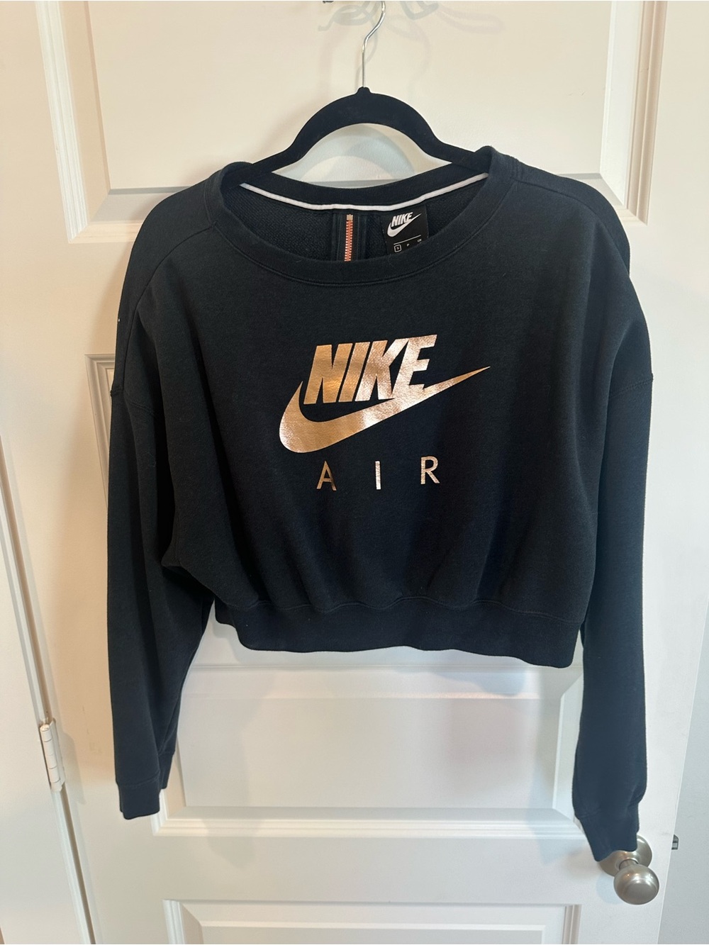 Nike Black Cropped Sweatshirt with Metallic Rose Gold Logo